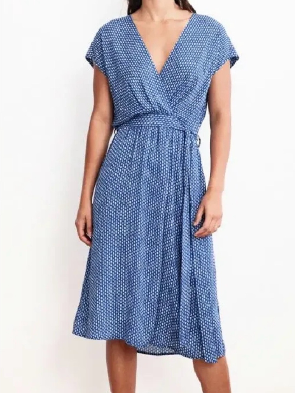 Blue Polka Dot Wrap Midi Dress